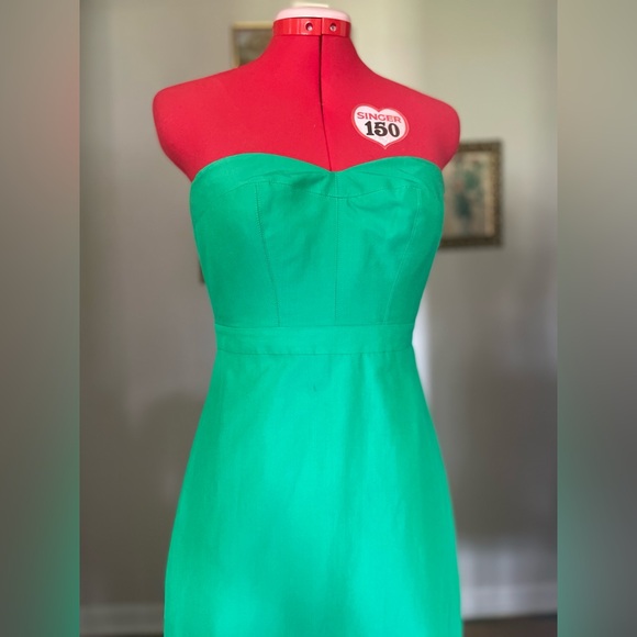 J. Crew Strapless Green Ruffle Hem Midi Party Dress Built in Corset - Picture 4 of 10